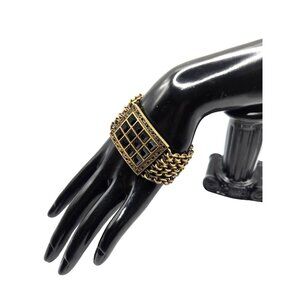 MYKA signed vintage black swarovski crystal brass chunky chain bracelet  1.25"